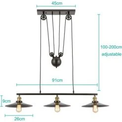 Top 10 ✔️ STOEX Lustre Suspension Industrielle Luminaire Vintage Plafonnier Avec Poulie En Métal Lampe De Plafond Barre, Ø 26cm, Noir ❤️ -Suspension Soldes 29017276 5