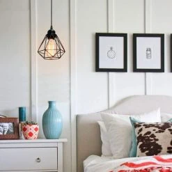 Meilleure affaire ✨ STOEX Lot De 2 Suspension Luminaire Industrielle Métal Lustre Plafonnier Style Cage Ø16cm Géométrique E27 Mini Lampe Suspension Vintage Pour Cuisine Chambre Couloir, Noir - Noir ❤️ -Suspension Soldes 29017280 3