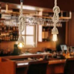 Offres 😉 STOEX Lustre Suspension En Corde Chanvre Simple Douille Lampe Pendante Industrielle Style Rétro Creative Réglable DIY Lumière Pour Salon Café Restaurant (100cm) 🎉 -Suspension Soldes 29017285 4