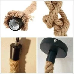 Offres 😉 STOEX Lustre Suspension En Corde Chanvre Simple Douille Lampe Pendante Industrielle Style Rétro Creative Réglable DIY Lumière Pour Salon Café Restaurant (100cm) 🎉 -Suspension Soldes 29017285 5