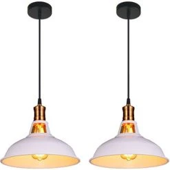Promo 👏 STOEX Lot De 2 Lustre Suspension Industrielle Vintage E27 LED Lampe Plafonniers Retro Abat-jour Pour Cuisine Salle à Manger Salon Chambre Restaurant, Blanc 👏