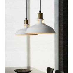 Promo 👏 STOEX Lot De 2 Lustre Suspension Industrielle Vintage E27 LED Lampe Plafonniers Retro Abat-jour Pour Cuisine Salle à Manger Salon Chambre Restaurant, Blanc 👏 -Suspension Soldes 29017550 4