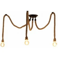 Grosses soldes 🛒 STOEX Rétro Lustre Suspension Araignee Corde De Chanvre Avec 3 Bras E27 Douille, Industriel Lampe DIY 2.0m Fil Longueur Ajustable Luminaire Décoration Chambre Restaurant Bar ⌛