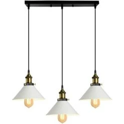 De gros 👍 STOEX Lustre Suspension Industrielle Vintage En Métal Fer Rétro Abat-jour Luminaire 22cm Lampe Plafonnier Corde Ajustable ,E27 Blanc Et Noir ❤️
