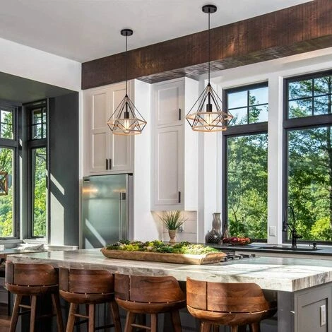 Bon marché ⌛ WOTTES Lot De 2 Lustre Suspension Rétro Corde De Chanvre Plafonnier Diamant E27 Pour Chambre Salon Noir - Noir 🥰 2 Bon marché ⌛ WOTTES Lot De 2 Lustre Suspension Rétro Corde De Chanvre Plafonnier Diamant E27 Pour Chambre Salon Noir - Noir 🥰 – Image 2