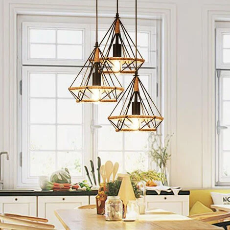 Bon marché ⌛ WOTTES Lot De 2 Lustre Suspension Rétro Corde De Chanvre Plafonnier Diamant E27 Pour Chambre Salon Noir - Noir 🥰 4 Bon marché ⌛ WOTTES Lot De 2 Lustre Suspension Rétro Corde De Chanvre Plafonnier Diamant E27 Pour Chambre Salon Noir - Noir 🥰 – Image 4