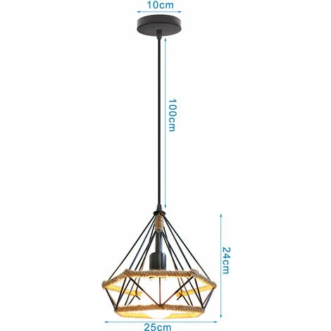 Bon marché ⌛ WOTTES Lot De 2 Lustre Suspension Rétro Corde De Chanvre Plafonnier Diamant E27 Pour Chambre Salon Noir - Noir 🥰 5 Bon marché ⌛ WOTTES Lot De 2 Lustre Suspension Rétro Corde De Chanvre Plafonnier Diamant E27 Pour Chambre Salon Noir - Noir 🥰 – Image 5