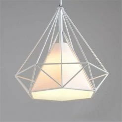 Promo 🌟 WOTTES Lustre Suspension Moderne En Forme Diamant Plafonnier Abat-jour E27 Pour Chambre Blanc - Blanc ✔️
