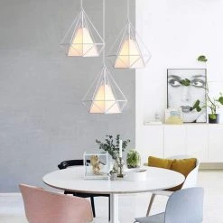 Promo 🌟 WOTTES Lustre Suspension Moderne En Forme Diamant Plafonnier Abat-jour E27 Pour Chambre Blanc - Blanc ✔️ -Suspension Soldes 29300311 3