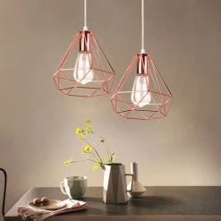 Sortie 🌟 WOTTES Lustre Suspension En Forme Diamant Métal Luminaire De Plafond Moderne E27 Pour Chambre Salon Bar Rose - Or Rose 😉 -Suspension Soldes 29300481 3