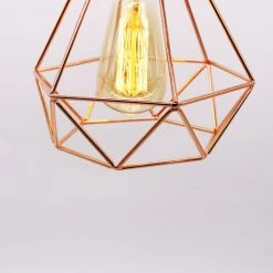 Sortie 🌟 WOTTES Lustre Suspension En Forme Diamant Métal Luminaire De Plafond Moderne E27 Pour Chambre Salon Bar Rose - Or Rose 😉 -Suspension Soldes 29300481 5