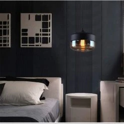 Grosses soldes ✔️ WOTTES Lustre Suspension Moderne Plafonnier Abat-jour En Verre Avec Fil Ajustable Pour Chambre Salon Bar Café Noir - Noir 💯 -Suspension Soldes 29303565 2