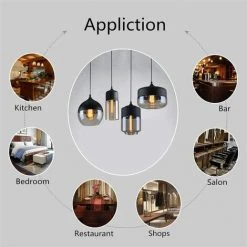 Grosses soldes ✔️ WOTTES Lustre Suspension Moderne Plafonnier Abat-jour En Verre Avec Fil Ajustable Pour Chambre Salon Bar Café Noir - Noir 💯 -Suspension Soldes 29303565 4