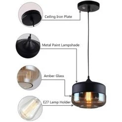 Grosses soldes ✔️ WOTTES Lustre Suspension Moderne Plafonnier Abat-jour En Verre Avec Fil Ajustable Pour Chambre Salon Bar Café Noir - Noir 💯 -Suspension Soldes 29303565 5