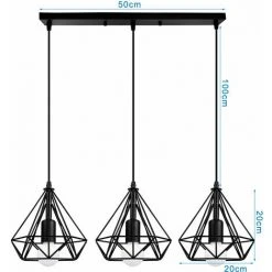 Tout neuf ✔️ WOTTES Lustre Suspension En Forme Diamant Métal Luminaire Industriel 3 Lumières E27 Pour Chambre Cuisine Bar - Noir - Noir 🎁 -Suspension Soldes 29303896 5