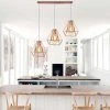 Promo 🛒 WOTTES 3 Lumières Lustre Suspension E27 Cage Métal Pour Chambre Salon Bar Cuisine Rose - Or Rose 🎉