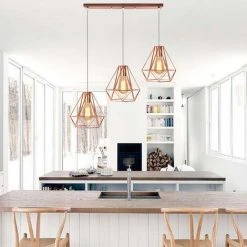 Promo 🛒 WOTTES 3 Lumières Lustre Suspension E27 Cage Métal Pour Chambre Salon Bar Cuisine Rose - Or Rose 🎉 -Suspension Soldes 29305811 2