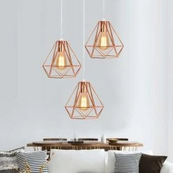 Promo 🛒 WOTTES 3 Lumières Lustre Suspension E27 Cage Métal Pour Chambre Salon Bar Cuisine Rose - Or Rose 🎉 -Suspension Soldes 29305811 3