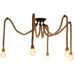 De gros 👏 STOEX Rétro Lustre Suspension Araignee Corde De Chanvre Avec 5 Bras E27 Douille, Industriel Lampe DIY 2.0m Fil Longueur Ajustable Luminaire Décoration Chambre Restaurant Bar ⌛