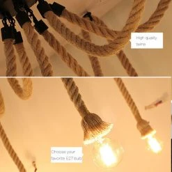 De gros 👏 STOEX Rétro Lustre Suspension Araignee Corde De Chanvre Avec 5 Bras E27 Douille, Industriel Lampe DIY 2.0m Fil Longueur Ajustable Luminaire Décoration Chambre Restaurant Bar ⌛ -Suspension Soldes 30079814 3