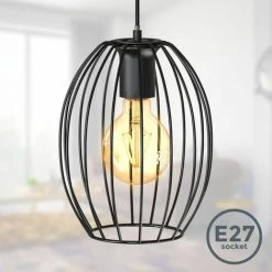 Promo ⌛ B.K.LICHT Lampe Suspendue Retro En Fil De Fer I Diamètre 17,5 Cm I E27 I Lampe Vintage Abat-jour En Métal I Longueur 115 Cm I Noir ⌛