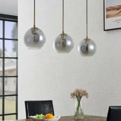 Vente flash ✨ LINDBY Suspension En Verre à Intensité Variable 'Hiwana' En Verre Pour Salon & Salle à Manger - Gris Fumée, Laiton, Noir 👏 -Suspension Soldes 30969941 2