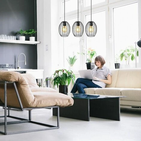 De gros 💯 B.K.LICHT Suspension Retro 3 Paniers Métalliques I Douilles E27 I 700x175x1120 Mm I Noir I Lampe Suspendue Vintage ✔️ 3 De gros 💯 B.K.LICHT Suspension Retro 3 Paniers Métalliques I Douilles E27 I 700x175x1120 Mm I Noir I Lampe Suspendue Vintage ✔️ – Image 3