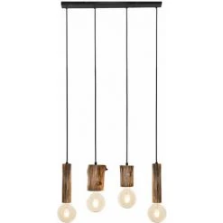 Nouveau 🥰 ETC-SHOP Lampe Suspension Bois Suspension Vintage Plafonnier Cuisine, Métal Eucalyptus Noir, 4 Lumières, H 150 Cm, Salle à Manger Salon 😉
