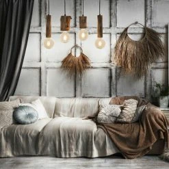 Nouveau 🥰 ETC-SHOP Lampe Suspension Bois Suspension Vintage Plafonnier Cuisine, Métal Eucalyptus Noir, 4 Lumières, H 150 Cm, Salle à Manger Salon 😉 -Suspension Soldes 31798777 4