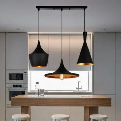 Bon marché 😀 WOTTES 3 Lumières Suspension Industriel Rétro Luminaire E27 Métal Lustre Pour Cuisine Chambre Bar Noir - Noir ❤️