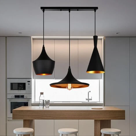 Bon marché 😀 WOTTES 3 Lumières Suspension Industriel Rétro Luminaire E27 Métal Lustre Pour Cuisine Chambre Bar Noir - Noir ❤️ 1 Bon marché 😀 WOTTES 3 Lumières Suspension Industriel Rétro Luminaire E27 Métal Lustre Pour Cuisine Chambre Bar Noir - Noir ❤️