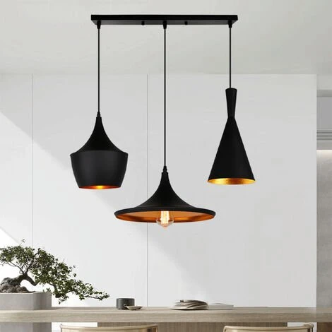 Bon marché 😀 WOTTES 3 Lumières Suspension Industriel Rétro Luminaire E27 Métal Lustre Pour Cuisine Chambre Bar Noir - Noir ❤️ 2 Bon marché 😀 WOTTES 3 Lumières Suspension Industriel Rétro Luminaire E27 Métal Lustre Pour Cuisine Chambre Bar Noir - Noir ❤️ – Image 2