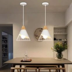 Le moins cher 🧨 WOTTES Lot De 2 Lustre Suspension Nordique Créatif Abat-jour En Forme Badminton Métal E27 Pour Chambre Cuisine Bar Blanc - Blanc 🥰 -Suspension Soldes 32172641 4