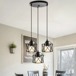 Bon marché 🔔 WOTTES Lustre Suspension 3 Lumières En Forme Carré Plafonnier Moderne Industriel E27 Pour Chambre Salon Cuisine Bar - Noir - Noir 🛒