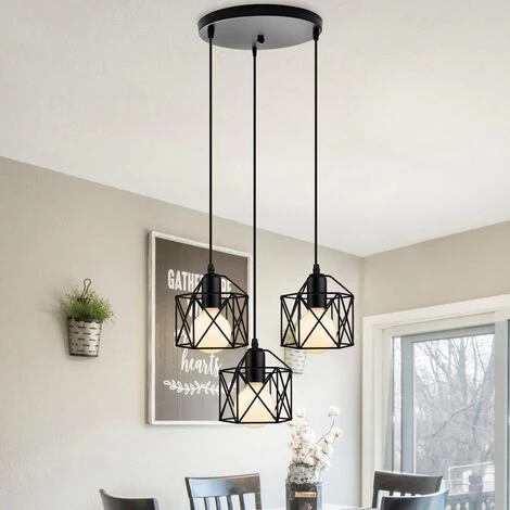 Bon marché 🔔 WOTTES Lustre Suspension 3 Lumières En Forme Carré Plafonnier Moderne Industriel E27 Pour Chambre Salon Cuisine Bar - Noir - Noir 🛒 1 Bon marché 🔔 WOTTES Lustre Suspension 3 Lumières En Forme Carré Plafonnier Moderne Industriel E27 Pour Chambre Salon Cuisine Bar - Noir - Noir 🛒