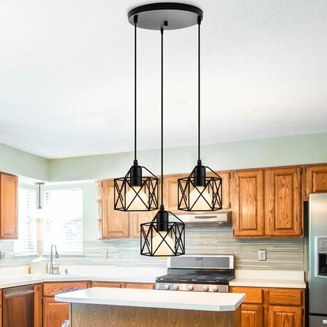 Bon marché 🔔 WOTTES Lustre Suspension 3 Lumières En Forme Carré Plafonnier Moderne Industriel E27 Pour Chambre Salon Cuisine Bar - Noir - Noir 🛒 2 Bon marché 🔔 WOTTES Lustre Suspension 3 Lumières En Forme Carré Plafonnier Moderne Industriel E27 Pour Chambre Salon Cuisine Bar - Noir - Noir 🛒 – Image 2