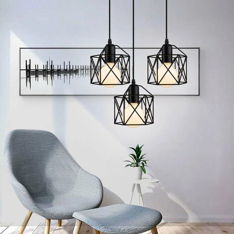 Bon marché 🔔 WOTTES Lustre Suspension 3 Lumières En Forme Carré Plafonnier Moderne Industriel E27 Pour Chambre Salon Cuisine Bar - Noir - Noir 🛒 3 Bon marché 🔔 WOTTES Lustre Suspension 3 Lumières En Forme Carré Plafonnier Moderne Industriel E27 Pour Chambre Salon Cuisine Bar - Noir - Noir 🛒 – Image 3