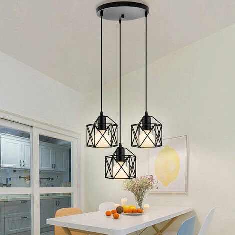Bon marché 🔔 WOTTES Lustre Suspension 3 Lumières En Forme Carré Plafonnier Moderne Industriel E27 Pour Chambre Salon Cuisine Bar - Noir - Noir 🛒 4 Bon marché 🔔 WOTTES Lustre Suspension 3 Lumières En Forme Carré Plafonnier Moderne Industriel E27 Pour Chambre Salon Cuisine Bar - Noir - Noir 🛒 – Image 4