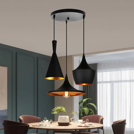 Bon marché ❤️ WOTTES Lustre Suspension Antique Rétro Luminaire De Plafond 3 Lumières E27 Métal Plafonnier Pour Cuisine Chambre Café Restaurant - Base Ronde - Noir 🤩 2 Bon marché ❤️ WOTTES Lustre Suspension Antique Rétro Luminaire De Plafond 3 Lumières E27 Métal Plafonnier Pour Cuisine Chambre Café Restaurant - Base Ronde - Noir 🤩 – Image 2