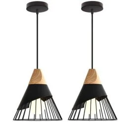 Tout neuf 🎉 WOTTES Lot De 2 Lustre Suspension Nordique Créatif Plafonnier En Forme Badminton Luminaire En Métal E27 Pour Chambre Salon Cuisine Bar - Noir - Noir ✨