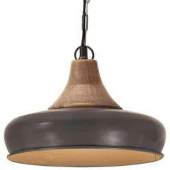 Budget 🛒 Lampe Suspendue Industrielle Gris Fer Et Bois Solide 26 Cm E27 VidaXL 👍