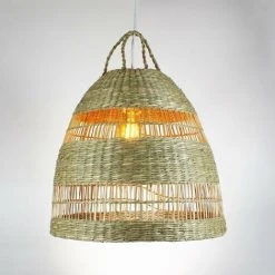 Acheter 🎉 BARCELONA LED Suspension En Osier Tressé "Ikken" | Blanc - Blanc 🎁