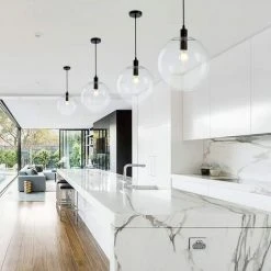 Coupon ⭐ Boule En Verre Goeco E27 suspension Lustre Transparent Goutte En Verre Lampe à Suspension Support De Lampe Noir, Verre, 20cm ✨ -Suspension Soldes 34728925 4