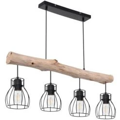 Vente flash ✔️ ETC-SHOP Suspension Design En Bois Avec Abat-jour En Grille Suspension Avec Poutres En Bois 4 Flammes, Métal Noir Bois Naturel, 4x E27 Max 40 Watt, LxPxH 82,5x13,6x140cm, Salon Salle à Manger 👏