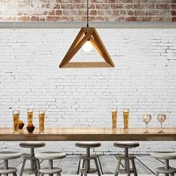Meilleure affaire 🎁 GOECO Suspension Luminaire Forme Triangle Design En Bois 30cm Vintage Lustre Corde Ajustable Décor Salle à Manger Chambre ✨ -Suspension Soldes 36767029 4