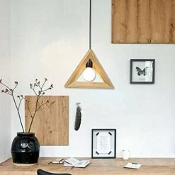Meilleure affaire 🎁 GOECO Suspension Luminaire Forme Triangle Design En Bois 30cm Vintage Lustre Corde Ajustable Décor Salle à Manger Chambre ✨ -Suspension Soldes 36767029 5