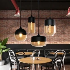 Grosses soldes ✨ STOEX Suspension Design Style Retro Vintage Contemporain Couleur Fumé , Lustre Abat-jour En Verre Corde Ajustable Luminaire Salle à Manger Chambre à Coucher Cuisine Salon Café Bar - Cylindre Allongé 🎉 -Suspension Soldes 36909416 4