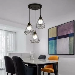 Remise ❤️ GOECO 3 Lampes Suspension Industrielle Vintage Métal Lustre Suspension Style Cage Géométrique E27 Lampe Suspension Vintage - Noir 👏