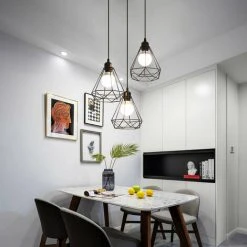 Remise ❤️ GOECO 3 Lampes Suspension Industrielle Vintage Métal Lustre Suspension Style Cage Géométrique E27 Lampe Suspension Vintage - Noir 👏 -Suspension Soldes 36913391 3