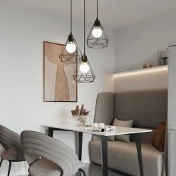 Remise ❤️ GOECO 3 Lampes Suspension Industrielle Vintage Métal Lustre Suspension Style Cage Géométrique E27 Lampe Suspension Vintage - Noir 👏 -Suspension Soldes 36913391 4